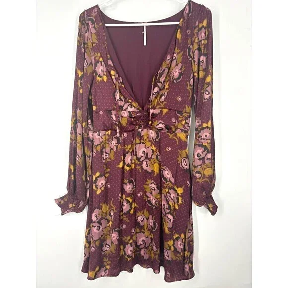 NWOT Free People Morning Light Mini Dress Burgundy Purple 10 - Picture 3 of 5